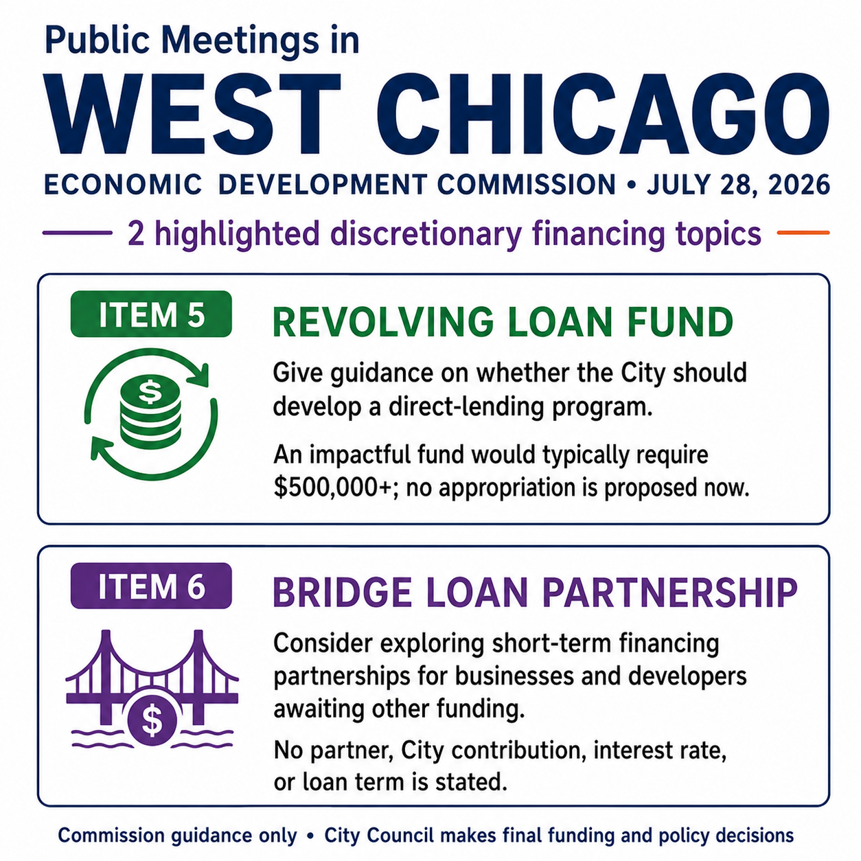 Economic Development Commission discretionary agenda highlights for July 28, 2026