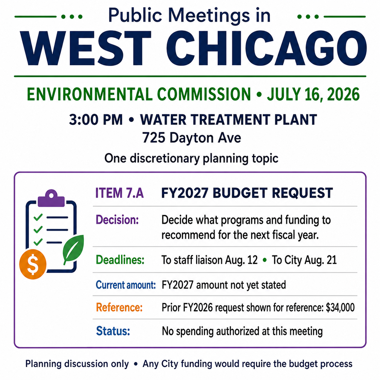 Environmental Commission discretionary agenda highlights for July 16, 2026
